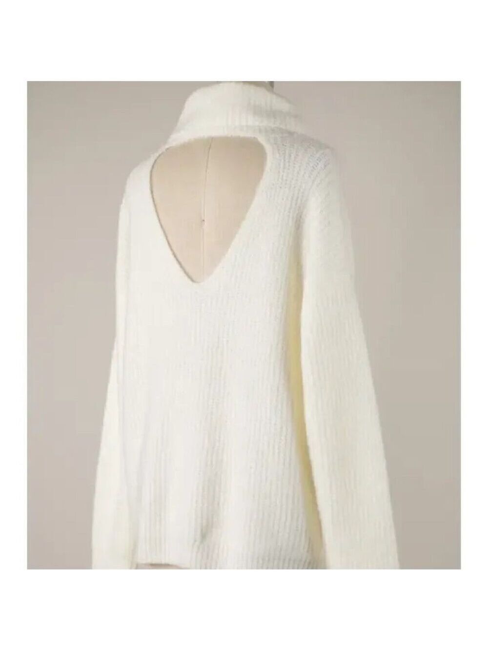 Back Cutout Ribbed Turtleneck Knit Tunic Sweater